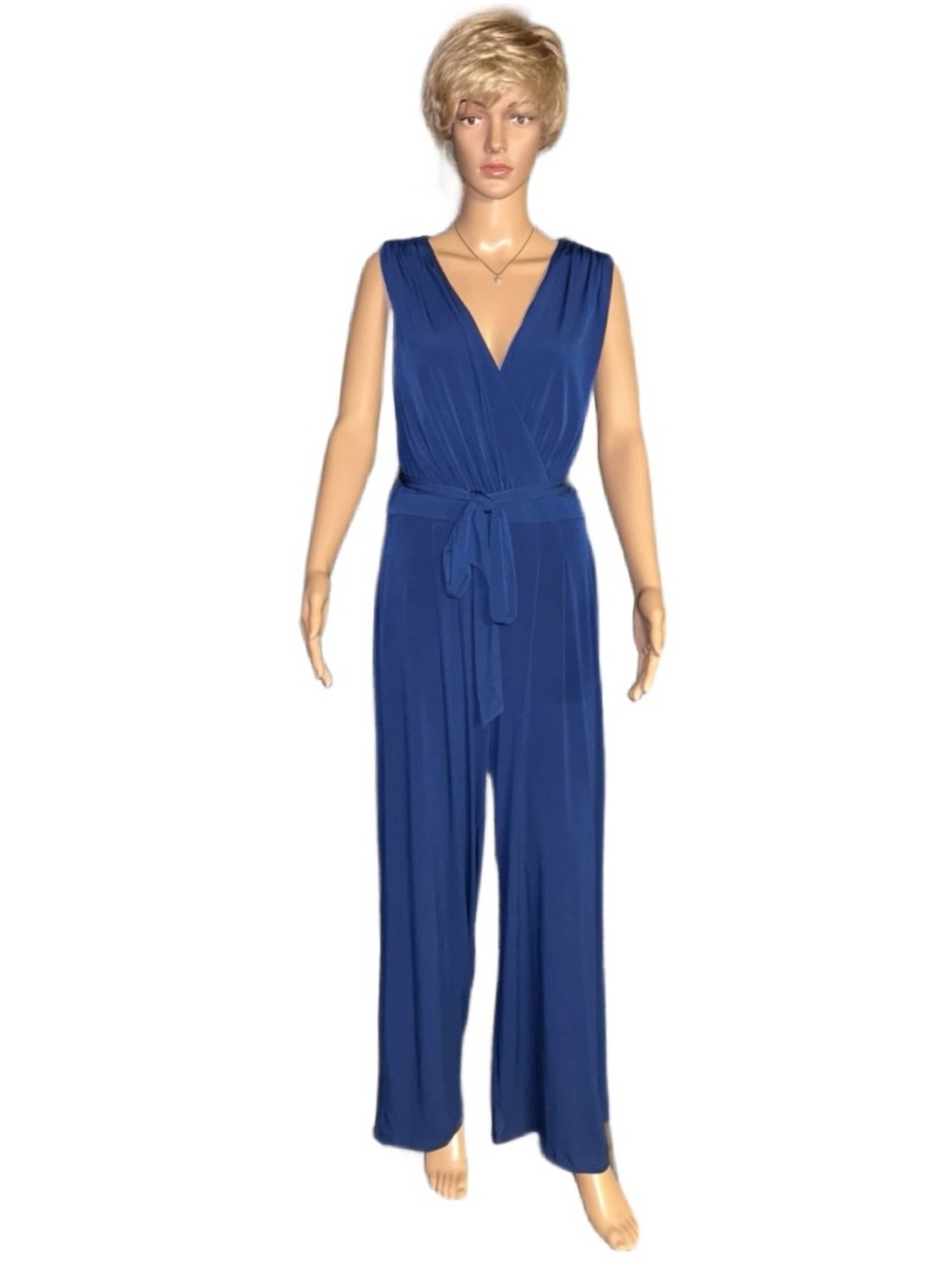 Vince Camuto ~ Women’s Large ~ Blue ~ Stretch Waist ~ V-Neck ~ Wide Leg Jumpsuit